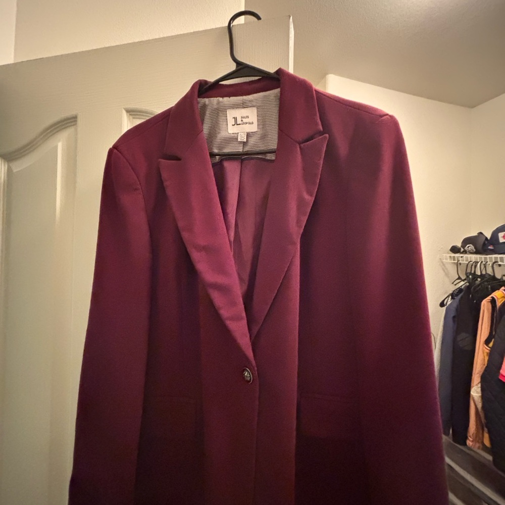 Jules & Leopold Burgundy Blazer – Size XL – Classic Lapel, Structured Design
